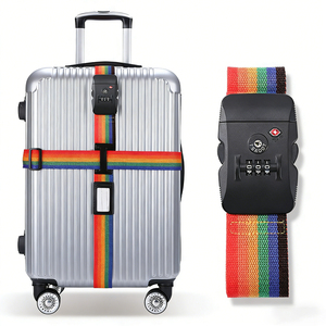 Striped Wear-resistant Polyester Security <b>Lock</b> Luggage Cross Belt Strapping for Travel Luggage Strap with ABS <b>Lock</b> - Product Image 5