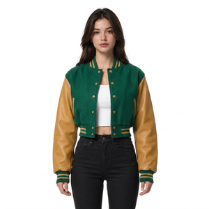 Veste universitaire personnalisée pour femmes, manches en cuir, corps en satin, graphismes personnalisés, vente en gros pour les marques de streetwear - Product Image 1