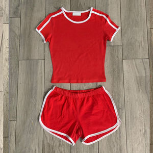 Womens Short Sleeve Contrast Trim T Shirt And Elastic Waist Shorts Two Piece <b>Twin</b> <b>Set</b> - Product Image 5