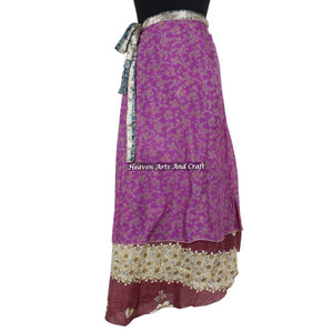 Indian Silk <b>Wrap</b> <b>Skirt</b> Women Wear Vintage Silk Sari Long Length <b>Wrap</b> Around <b>Skirt</b> 2 Layer Reversible Saree Bohemian Magic Women - Product Image 4