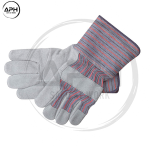 Guantes de Trabajo de Cuero Premium con Palma Reforzada, Correa de Muñeca Ajustable, Puño de Lona Rayado, Diseño Flexible para el Pulgar, Uso Pesado y Multiusos - Product Image 5