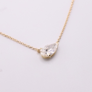 Elegante Collar con Colgante Solitario de Diamante Cultivado en Laboratorio, Corte Pera, Engaste Oeste-Oeste, Oro, Minimalista, Regalo de Boda, Cadena de Cable para Mujer - Product Image 1