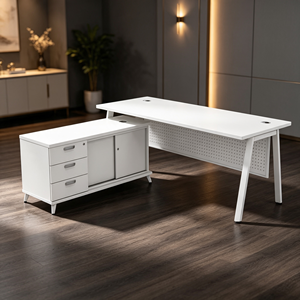 Meuble de bureau exécutif moderne et durable en mélamine blanche avec rangement, autoportant, pour usage commercial et domestique AY Office - Product Image 1
