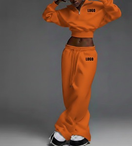 Conjunto Deportivo Amarillo para Mujer, Sudadera Holgada de Cierre Parcial con Pantalones con Cordón, Color Sólido, Estilo Casual Otoñal - Product Image 3