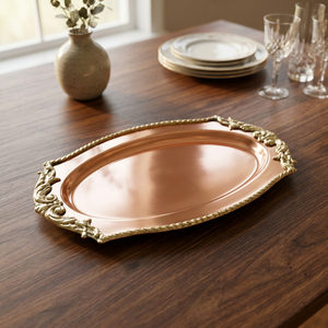 Bandeja de Servir Ovalada de Cobre Antiguo de Lujo, Plato de Metal Chapado en Oro, Centro de Mesa Decorativo Vintage para Hogar y Hotel a Excelente Precio - Product Image 4