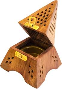 Soporte de Incienso de Madera Hecho a Mano, Pirámide, con Recolector de Cenizas, Quemador Decorativo Tradicional de Madera de Sheesham - Product Image 5