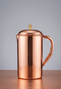 Pure Copper Water <b>Jug</b> Pitcher with Lid and Brass Handle Traditional Ayurvedic Drinking Vessel Metal Barware - Product Image 5