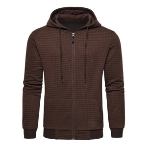 Sweat-shirt zippé à capuche pour homme en maille gaufrée, manches classiques, couleur unie, coupe décontractée ample, idéal pour l'hiver, avec poches et broderies - Product Image 4