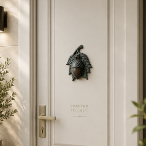 Timbre de Puerta Premium con Diseño de Hoja de Roble, Acabado Bronce Verdigris Antiguo, Herraje Decorativo para Puerta Principal, Acento Inspirado en la Naturaleza - Product Image 2