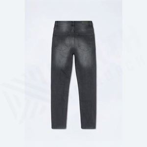 Jean en denim coupe droite délavé foncé pour homme, coupe slim, taille mi-haute, en coton, style décontracté, pantalon d'automne - Product Image 2