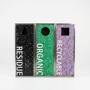 Juego de Contenedores de Basura de Acero Inoxidable Reciclables 3 en 1, Diseño Vertical Minimalista para Interiores/Exteriores, Sostenible - Product Image 2