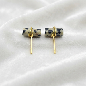 Ratnarachit Women's Dalmatian Jasper <b>Earrings</b> 12x5mm Rounded Rectangle Wire Wrapped <b>Studs</b> Gold Silver Rose Gold Minimalist Gift - Product Image 6