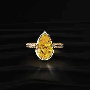 Bague de fiançailles de luxe en moissanite jaune taille poire 3 carats, demi-sertie, en or massif 14 carats, bijou de déclaration moderne pour mariée - Product Image 3