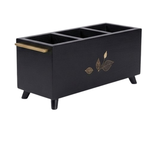 Custom Color Wood <b>Caddy</b> Black Colored Leaf Handpainted Multi-Purpose Natural Finished Handcrafted Kitchen <b>Wooden</b> <b>Caddy</b> - Product Image 3