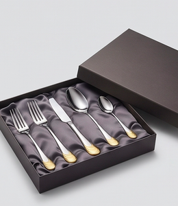 Ensemble de couverts minimalistes en acier inoxydable avec poignées plaquées or, finition miroir, passe au lave-vaisselle, pour la vaisselle de mariage - Product Image 6