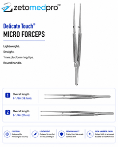 Pinzas de Precisión Delicate Touch Micro Forceps Ligeras y Rectas con Puntas de Anillo de 1 mm, Longitud Total de 7-1/8 pulgadas (18,1 cm) o 8-1/4 pulgadas (21 cm) ZETOMEDPRO - Product Image 2