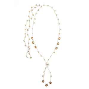 Collier en macramé rustique minimaliste fait main, breloques clochettes en bronze plaqué rhodium, chaîne de perles, bijou statement, cadeau unique pour femme - Product Image 3