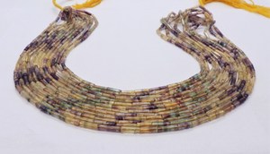 Perles de fluorite naturelle en forme de tube, 3x8 mm, perles de pierre précieuse de fluorite en tube long, perles de fluorite multicolores pour la création de bijoux - Product Image 4