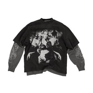 T-shirt à double manche décontracté avec imprimé numérique artistique, détails texturés et appliqués, design tendance et décontracté - Product Image 5