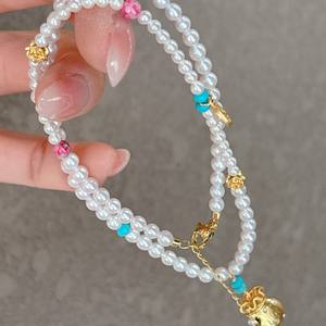 Collar con Colgante de Bolsa de Dinero con Perlas de Agua Dulce Naturales de 4-5 mm, Serie de Perlas Redondas con Bolsa de Dinero de la Suerte Oculta - Product Image 2