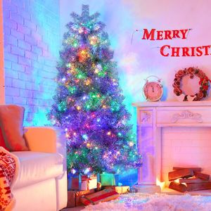 6FT Silver Pre-Lit Artificial Christmas <b>Tree</b> 800 Branch Tips 300 <b>LED</b> Lights Hinged Full <b>Tree</b> 11 Lighting Modes Metal Stand - Product Image 1