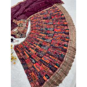 Vestidos de Noche de Diseñador - Lehenga Choli con Bordado de Múltiples Agujas para Fiestas - Product Image 4