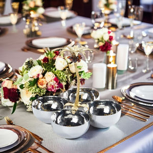 Silver Cluster Bowl Features Four Hammered Pieces Arranged Around A Central Gold Palm <b>Tree</b> <b>Stand</b> For Decorative & Serving - Product Image 4