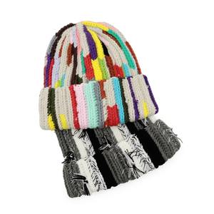 Gorro de Punto Hecho a Mano con Diseño Desgastado y Bordado, Gorro de Invierno Unisex a Rayas, Informal, para Esquí, Uso Diario, 100% Acrílico, Moda Urbana - Product Image 2