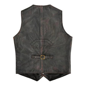 Gilet sans manches en cuir véritable pour homme, style motard, délavé, décontracté, imperméable, réversible, hiver, OEM ODM - Product Image 4