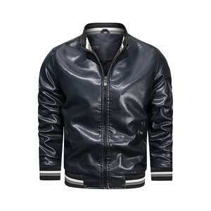 Veste en cuir véritable zippée décontractée pour homme, automne-hiver, à carreaux/uni, coupe-vent écologique, style streetwear, vente directe en gros - Product Image 5