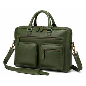 Genuine Leather Durable Laptop <b>Bag</b> Large Capacity Business Briefcase Padded <b>Computer</b> Compartment Zipper Closure Shoulder Strap - Product Image 1