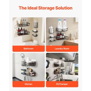 Set di 5 Portaoggetti Adesivi per Doccia, Grande Capacità 40 Libbre, Organizzatore per Bagno con Portasapone Grande Capacità 40 Libbre - Product Image 6