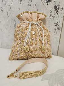 Beaded <b>Sequin</b> Potli Evening <b>Bag</b> Drawstring Clutch Wristlet for Wedding Party Women - Product Image 2