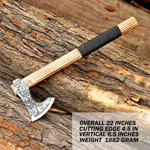 Hacha Tomahawk de Acero al Carbono Forjado a Mano de Grado Industrial, Estilo Vikingo, Hacha Barbuda con Funda de Cuero, Mango de Madera Personalizado OEM - Product Image 2