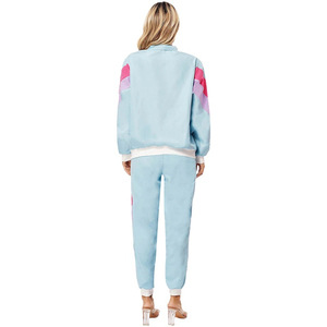 Conjunto Deportivo de Invierno 2 en 1 para Mujer, Color Azul Claro, con Bloques de Color, Manga Larga, Capucha, Bolsillos Laterales, Estilo Casual y Deportivo - Product Image 2