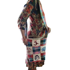 Bohemian Patchwork Sling Bag with <b>Open</b> Top Closure Embroidered Applique Decoration Unisex Eco-Friendly Canvas - Product Image 2