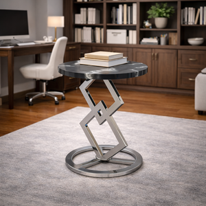 Mesa Auxiliar Moderna y Duradera con Estructura Metálica, Tapa Redonda de Metal y Base Geométrica, Mesa de Sofá de Lujo para Sala de Estar, Modelo Metal Drake - Product Image 4