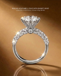 Lab Grown Engagement <b>Ring</b> Round Brilliant Diamond Band <b>Resizable</b> 18k White Gold Wedding Anniversary Jewelry for Women - Product Image 2