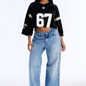 Camiseta de fútbol americano para mujer, estilo boxy, con hombros caídos, corta, oversize, con logo personalizado, estilo streetwear, cuello en V, transpirable, de malla, vintage - Product Image 3