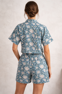 Conjunto de Pijama de Algodón con Estampado Floral Hecho a Mano, Camisa de Manga Corta y Pantalones Cortos, Ropa de Dormir de Verano para Mujer, Pijama de Algodón de Lujo - Product Image 3