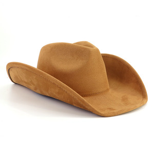 Chapeau de cowboy en daim à large bord style western pour hommes et femmes, chapeau de cowgirl rose, chapeaux Fedora en feutre - Product Image 1