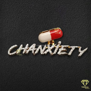 Pendentif personnalisé « CHANXIETY » en diamant de laboratoire, collier hip-hop glacé, bijoux capsule bling, cadeau - Product Image 6