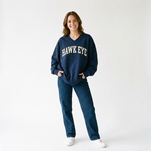 HAWK EYE SPORTS Sudaderas de Invierno para Mujer en Oferta, 100% Algodón, Estilo Urbano, Hombros Caídos, Cuello en V, Ligeras, Suaves, Casuales, Personalizadas - Product Image 3