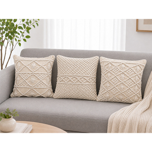 Housse de coussin en macramé 100% coton, taie d'oreiller en coton faite à la main, housse décorative nouée pour canapé, chaise, maison, hôtel - Product Image 4