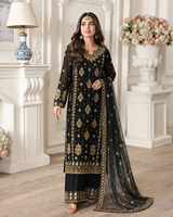 Ensemble Kameez en Faux Georgette Lourd Brodé de Paillettes avec Pantalon Salwar Doublé et Dupatta en Filet Moti pour Femme QO 1034