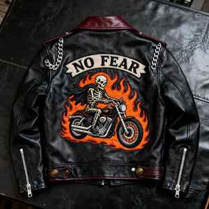 Chaqueta de Cuero Genuino para Hombre, Chaqueta de Motociclista a la Moda, Chaqueta de Cuero Gruesa y Cálida para Invierno - Product Image 5