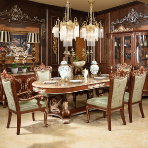 Luxury European Classic Style Solid Mahogany Dining <b>Table</b> Set Carved Oval <b>Table</b> Finish <b>Brown</b> Elegant Traditional Furniture - Product Image 1