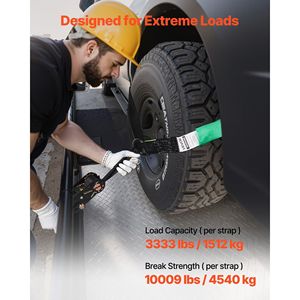 Kit de fixation robuste Worki 10009 Lbs avec cales de roue, sangles de remorquage de type pneu et sangles de fixation de voiture avec cliquet à haute résistance - Product Image 3
