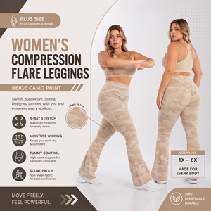 Leggings évasés imprimés camouflage pour femmes, grandes tailles, pantalons de yoga compressifs, pantalons de sport pour femmes, pantalons évasés pour la gym et le fitness - Product Image 4