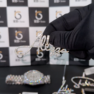 จี้เพชรโมอิสซาไนต์ทรงเหลี่ยมเจียระไนแบบฮิปฮอปชุบทอง 14K สำหรับทุกเพศ พร้อมชื่อสั่งทำพิเศษ - Product Image 2